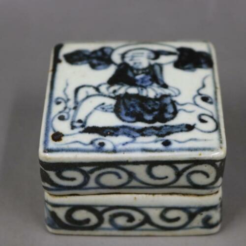 2.4"Chinese Ming Blue and White Porcelain Character Pattern Ink Box Rouge Box - Picture 1 of 5