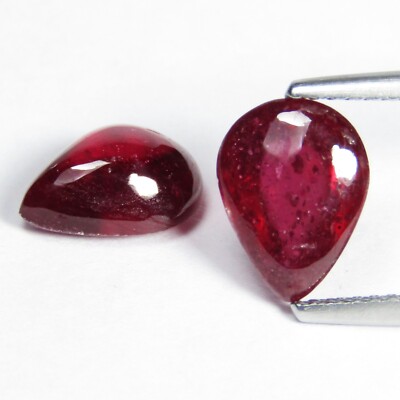 6.42Cts Stunning Natural Africa Ruby 9.8x7.5x4.4mm Pear Cabochon Pair Gemstones