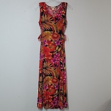 TEDDI vintage y2k bright colorful floral maxi dress side ties v-neck women's M
