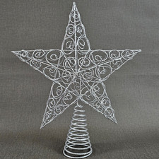 Silver Metallic 5-Point Star Christmas Tree Topper Large 11x12" Glitter Holiday