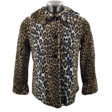 Maria Dionisiou Womens Faux Fur Leopard Print Jacket Coat Jacket sz 12