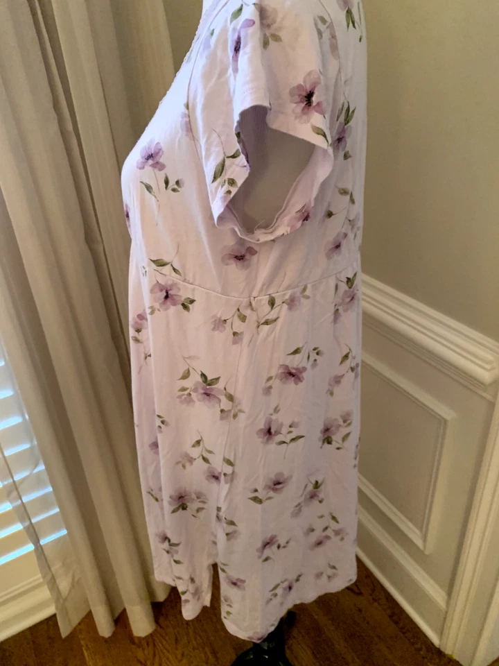Liz Claiborne Camisón Mediano M Vestido Mezcla Algodón Punto Morado Floral Encaje Foto 4 de 4