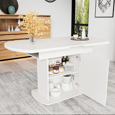Ausziehbarer Esstisch mit Stauraum 110- 130 x 70 cm Erweiterbar Küchentisch Weiß
