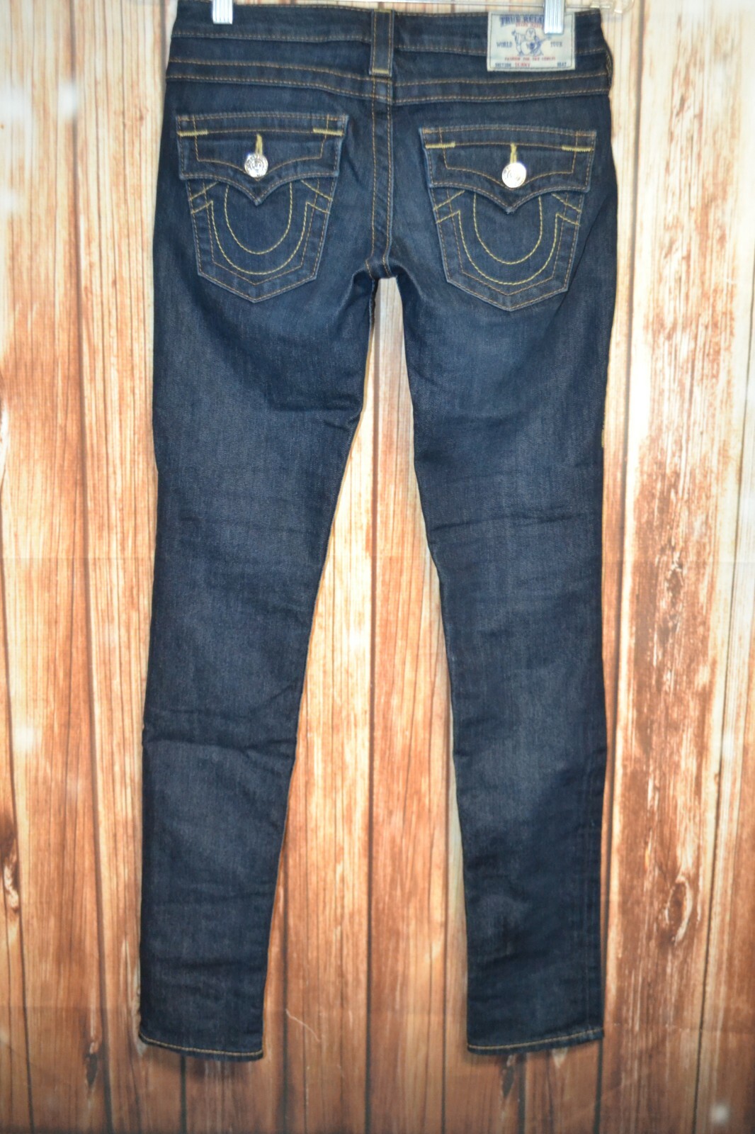 True Religion Women's Skinny Pocket Flaps Dark Blue Jeans Sz 25x31 thumbnail 6