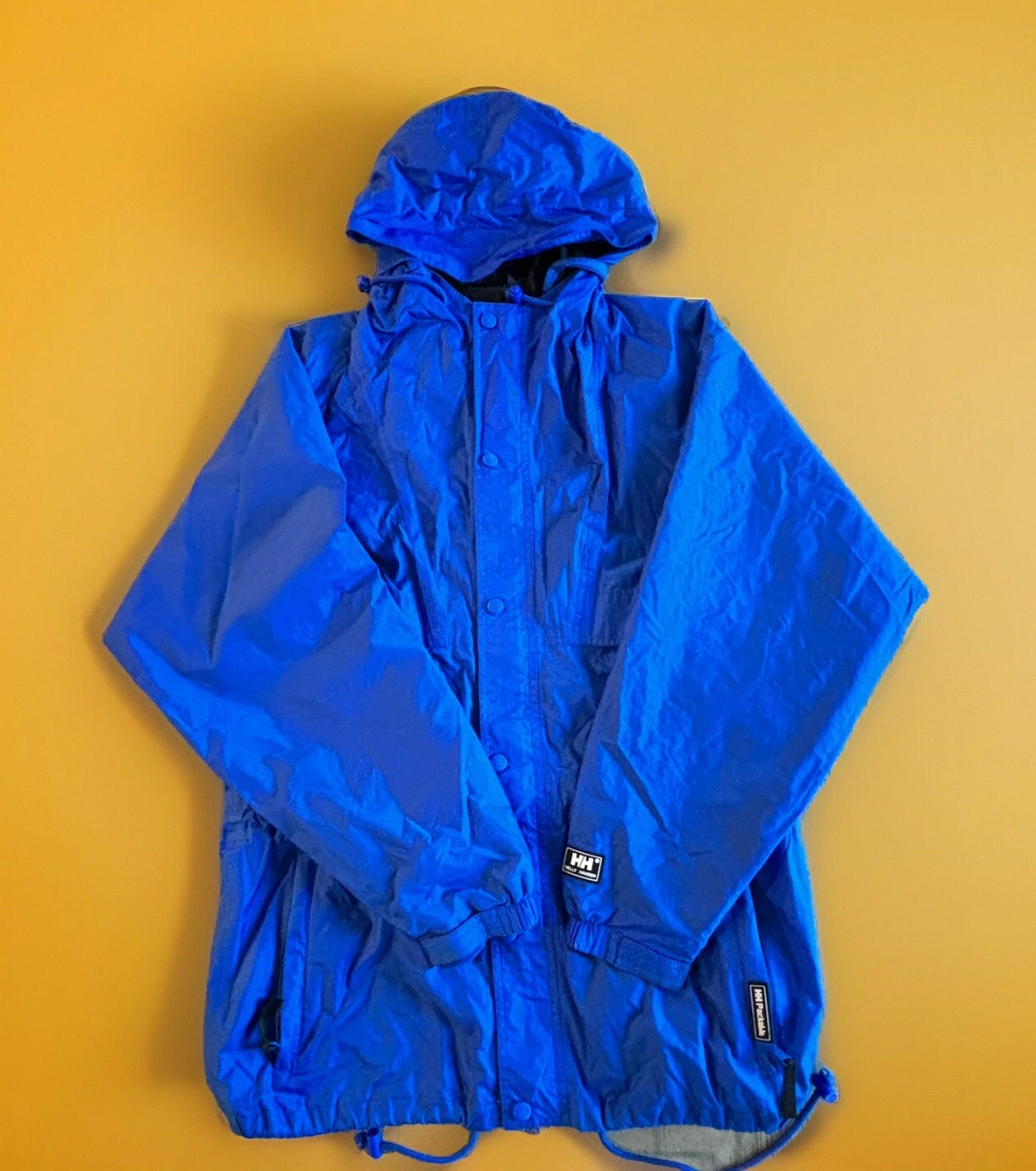 Helly Hansen Rain Jacket Wind Breaker Blue Hooded Zip Snap Packable Size S