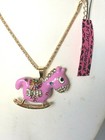 BETSEY JOHNSON CRYSTAL PINK ENAMEL ROCKING HORSE PENDANT NECKLACE