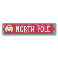 North Pole Santa Arrow Sign, Holiday Decor, Christmas Aluminum Sign