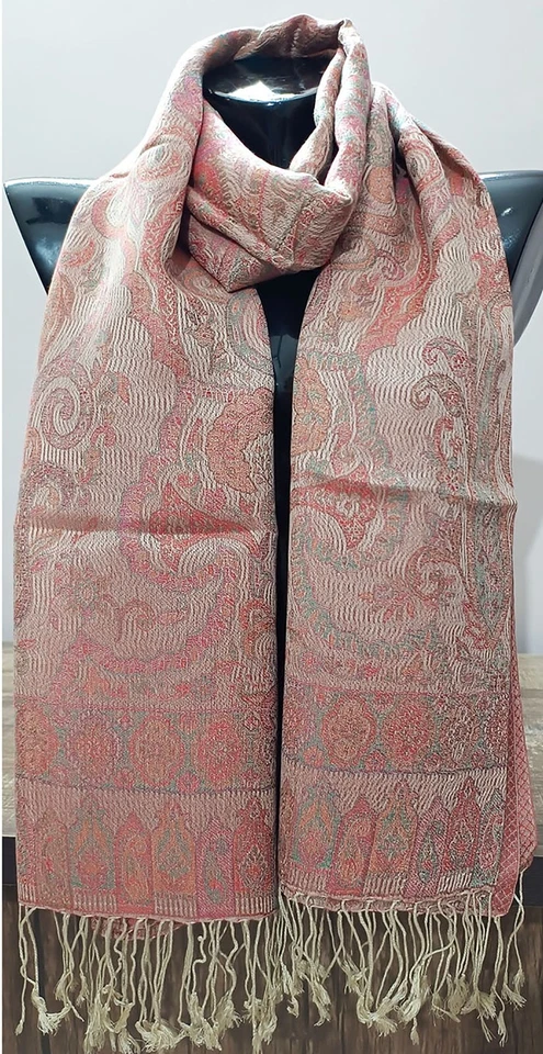 Traditional Kashmir Wool Shawl Silk Jamawar Stole Boho Chic Style Gift for Her - Image 4 of 4