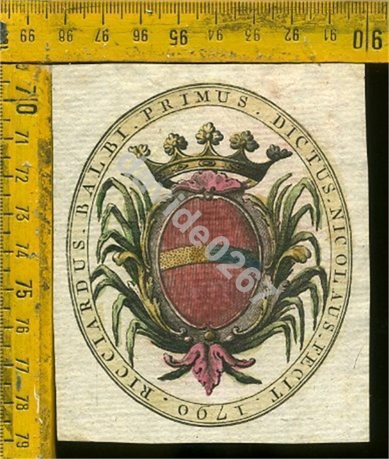 Ex Libris Antico Originale Araldica 733 Riccardo Balbi 1790 Tekort van geweldige, speciale, originele prijs