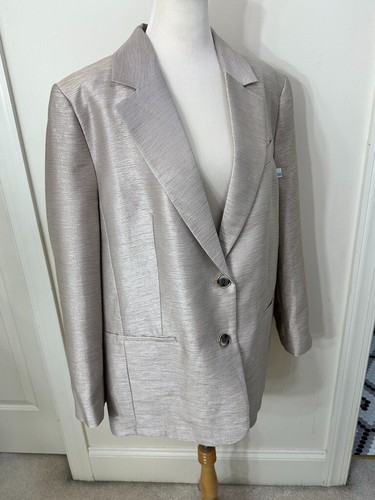 RIver Island Women's Cream Metallic Blazer Jacket Size 16 - Picture 9 of 17