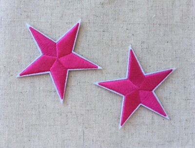 2er Set Hot Pink Star Bügelbild Aufnähen Voll Bestickt Patch Applikationen Abzeichen