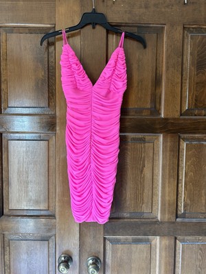 NWT Selfie Leslie Dancing Queen Strappy Back Ruched Mesh Dress Pink Size XS HOCO