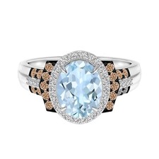 Oval Natural Aquamarine Solitaire Accents Art Deco Ring 925 Sterling Silver