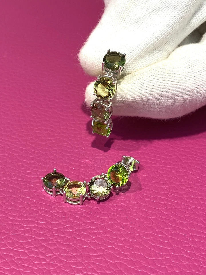 Orecchini Donna Argento 925 Zirconi Verdi Oliva Lobo Eleganti diWa Jewels - Immagine 3 di 3