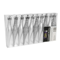 Weihnachtsdekoration 10Er Pack 90Mm Glitzer / Schlichte Tropfen - Silber