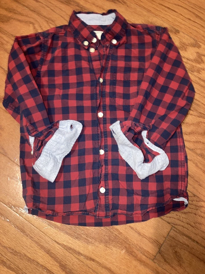 Niños L.O.G.G. Camisa a Cuadros H&M Manga Larga Con Botones Rojo Azul Búfalo Talla 4/5 Foto 2 de 4