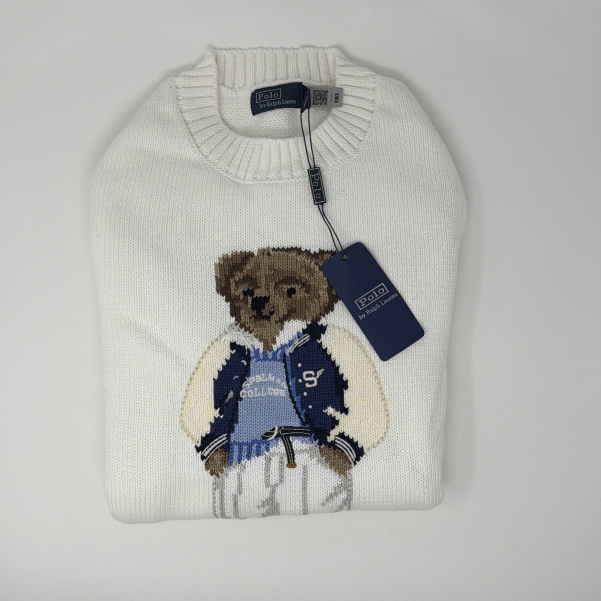 Polo Bear Ralph Lauren White College Sweater Women's Medium | eBay