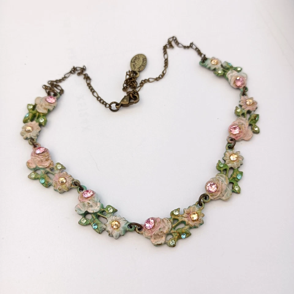 Romántico Collar Michal Negrin Pastel Floral Esmalte Gargantilla Hada Shabby Chic Foto 2 de 4