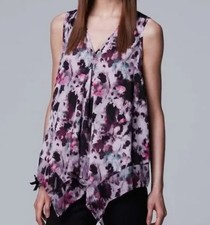 Simply Vera Vera Wang Size XS Purple Sleeveless Floral v-neck Shirt Blouse NWT