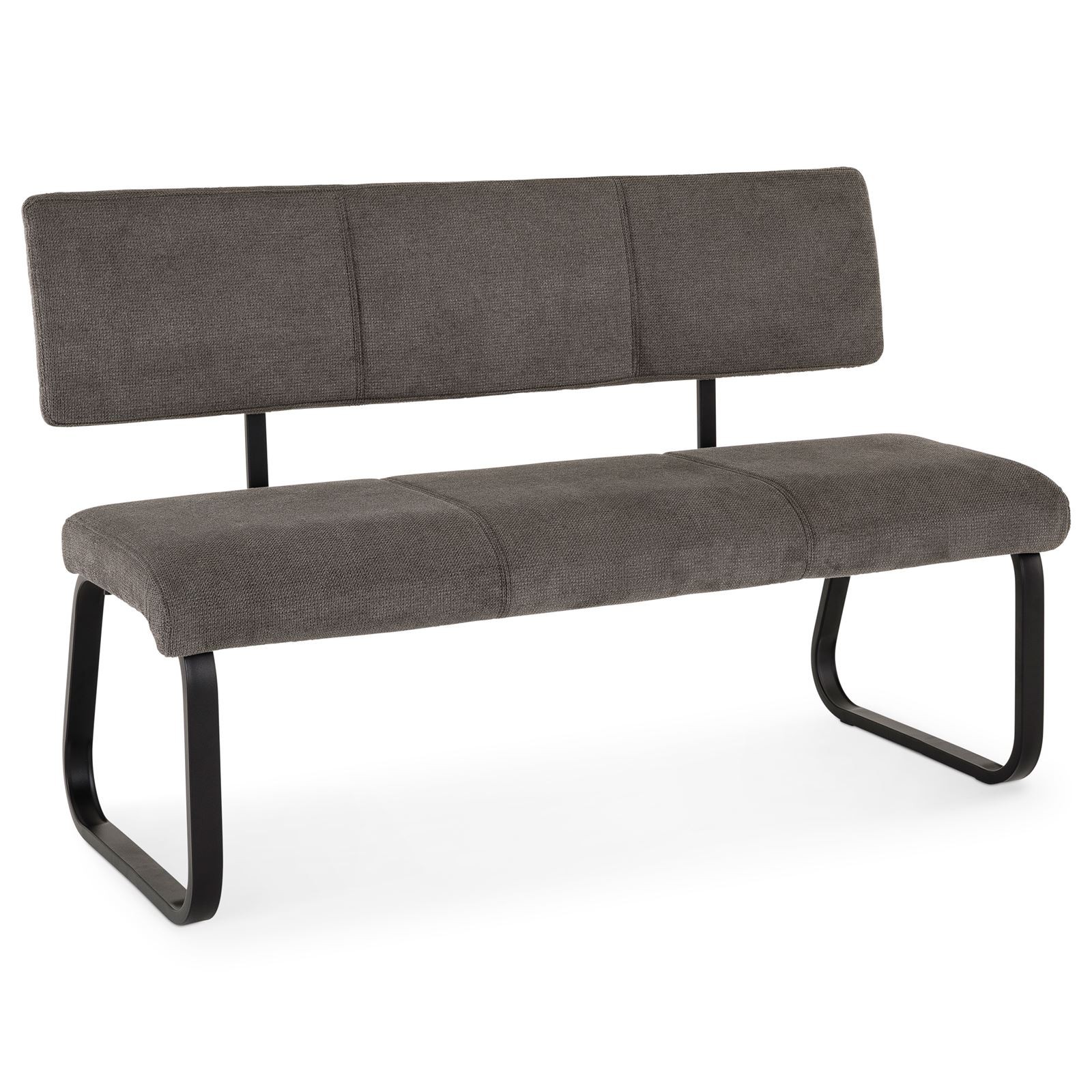 Banc design haut de gamme 3 places en métal noir et tissu gris