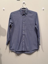 Chaps Navy and White Striped Button-Down Dress Shirt Large