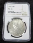 1922 Peace Dollar * NGC Graded MS65 * Beautiful Coin & Holder