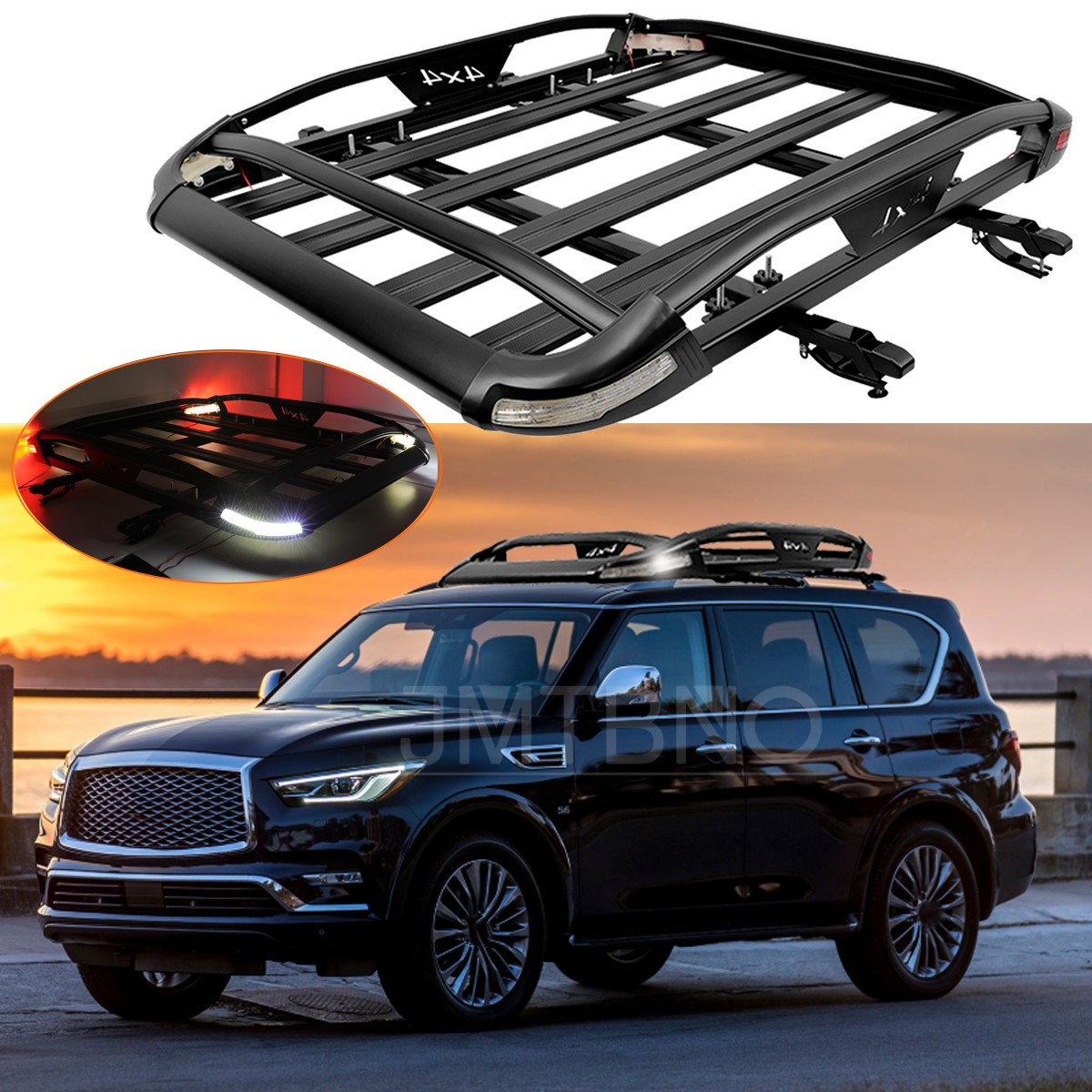 For Infiniti QX80 QX56 Roof Rack Cargo Basket Luggage Carrier Crossbars w/ Light
