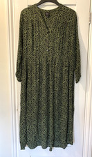 JOHN LEWIS Green Black Ditsy Floral Print Longline Dress V-Neck Pockets UK 12