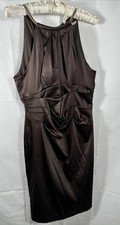 Eliza J Cocktail Dress Size 14 Sheath Brown Satin Gold Necklace Collar Holiday