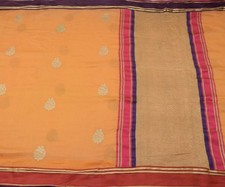 Sushila Vintage Orange Saree 100 Pure Silk Zari Woven Floral Sari 5 Yard Fabric