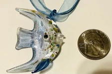 Murano style Angel Fish Shimmering In Silver And Light Blue