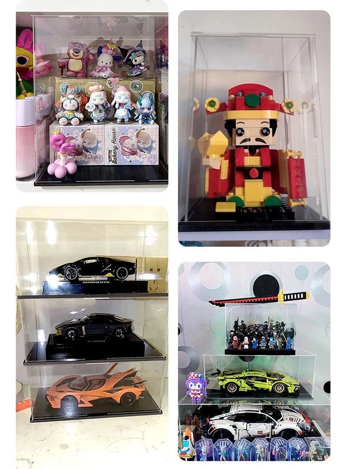 Clear Acrylic Display Case Perspex Box Plastic Black Base Dustproof Four Sizes - Image 2 of 4