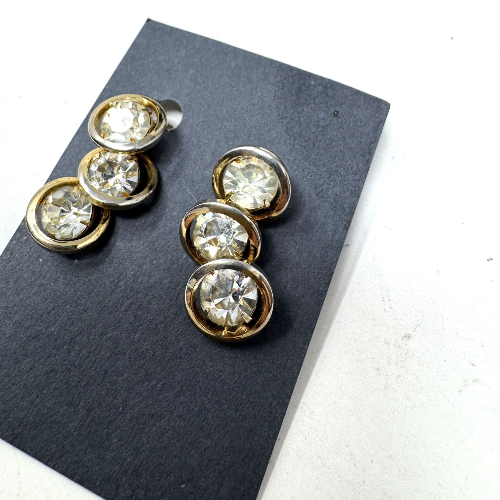 Vintage Judy Lee Gold-Tone Clip-On Earrings With Clear Rhinestone Accents thumbnail 2