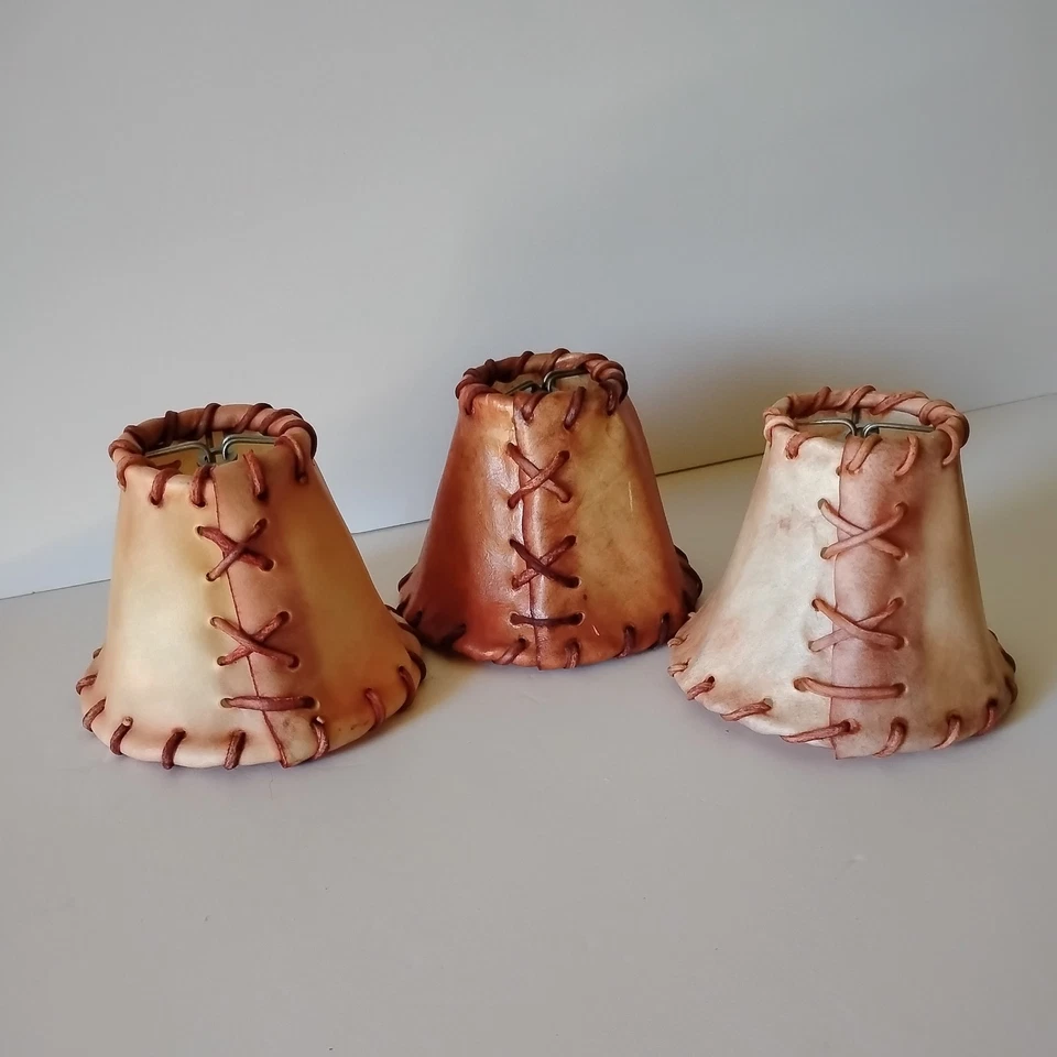 3 Vintage Rustic Rawhide Leather Stitch Sconce Chandelier with lamps clip - Image 2 of 4