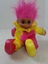 Russ Troll Doll 7" Jester Clown Pink Hair Brown Eyes VINTAGE Pink Yellow 3604