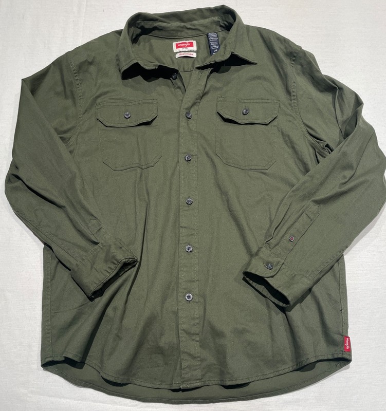 Wrangler Flex for Comfort Mens Shirt Size Large Green Button Up Chest Pocket