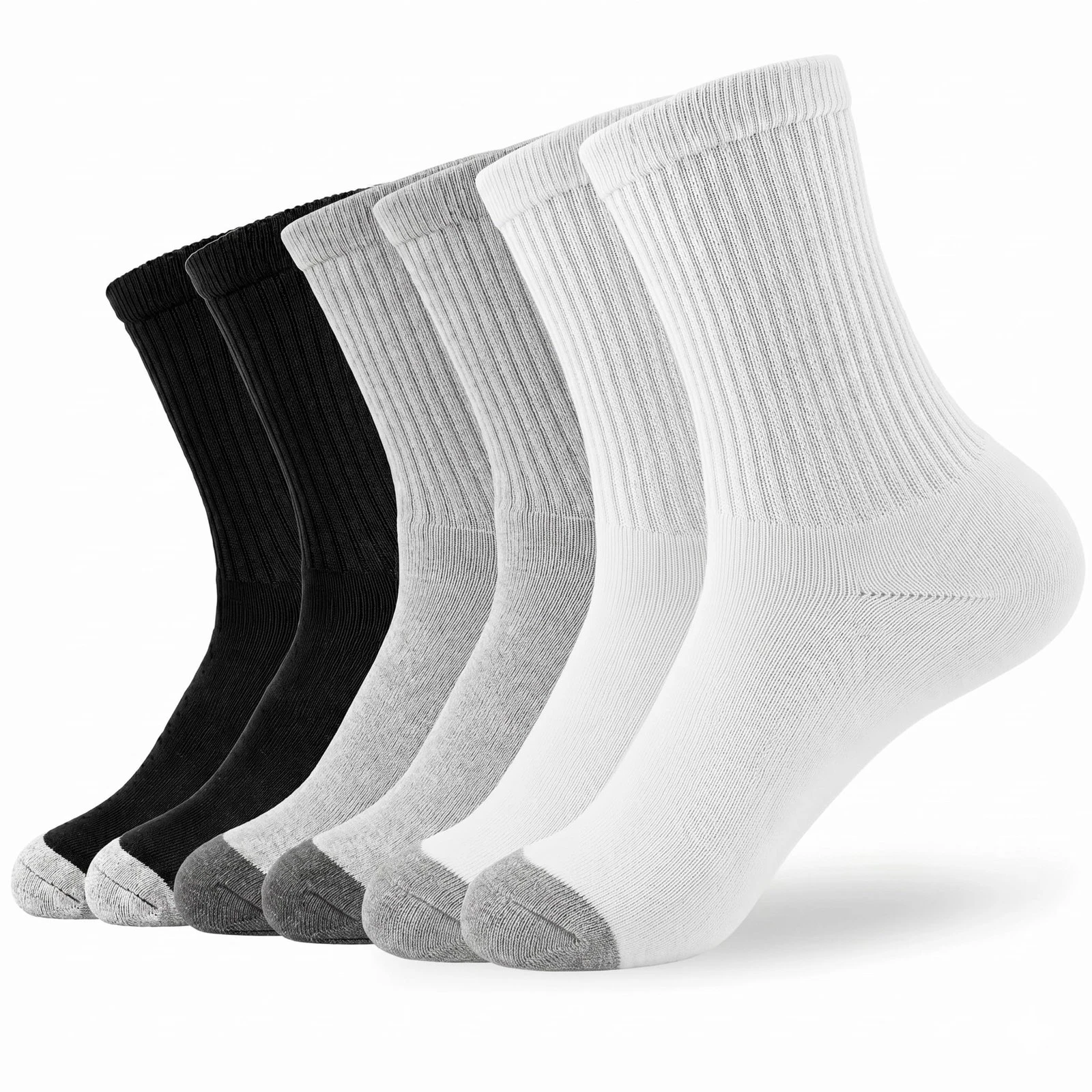 Mens Mid Crew Athletic Socks 6-Pair Cotton Thick Cushion Moisture Wicking Mid...