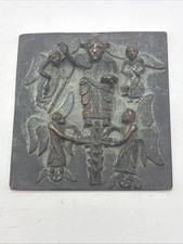 Bronzeplakette, Äthiopische Bronze Ikone, Lalibela Kreuz Relief, um 1950