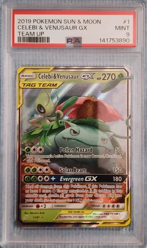 Celebi & Venusaur GX 1/181 Sm-Team Up Holo PSA 9