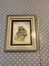 Vintage Handcrafted 3D Decoupage Framed Picture Of Barn Owl