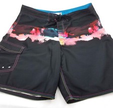OP Black Neon Surfer Board Shorts Swim Trunks Swimwear Mens 36 Polyester
