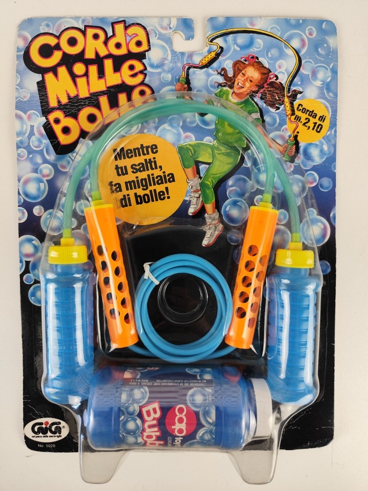 JUMP ROPE MILLE BOLLE 2.10 M GIG NEW VINTAGE GREEN BLUE CAP TOYS 90S ...
