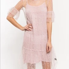 Two piece thin mesh dress with tulle trim n slip