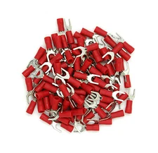 100 Pack 22-18 Gauge Red Spade Crimp Fork Terminals #10 - SHIPS FREE TODAY!