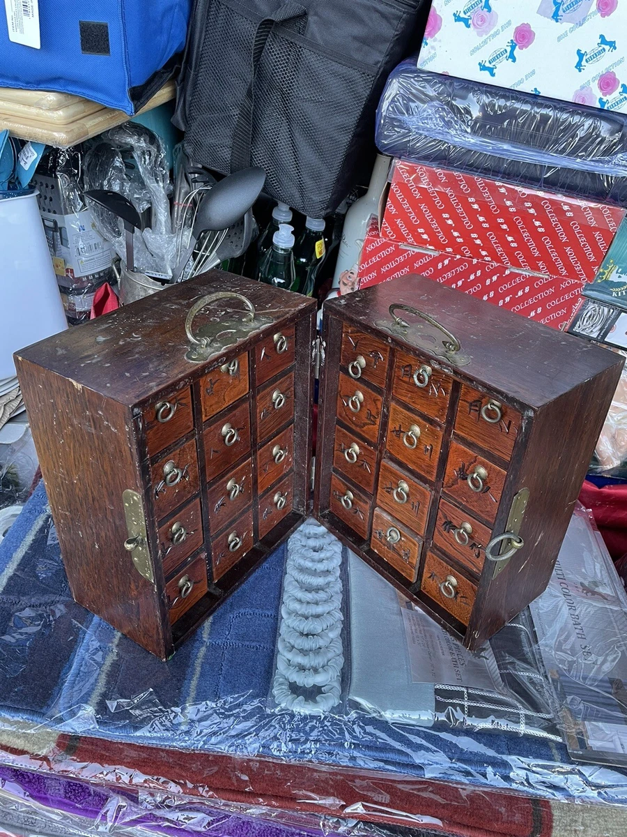 Vintage Asian Traveling Wood Apothecary Chest Cabinet Portable