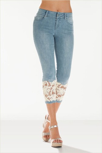 Capri Pantalones Lápiz Para Mujer De Encaje Recortada Pantalones Jeans  Vaquero Ajustado Cintura Alta | eBay
