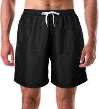 Mens Quick Dry Swim Trunks with Mesh Lining Elastic Waist 3 Pockets Beach Shorts