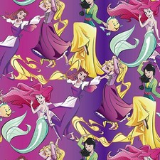 Image of Disney Princess Belle Rapunzel Mulan Ariel Cotton Pink Purple Fabric~By Th Yard