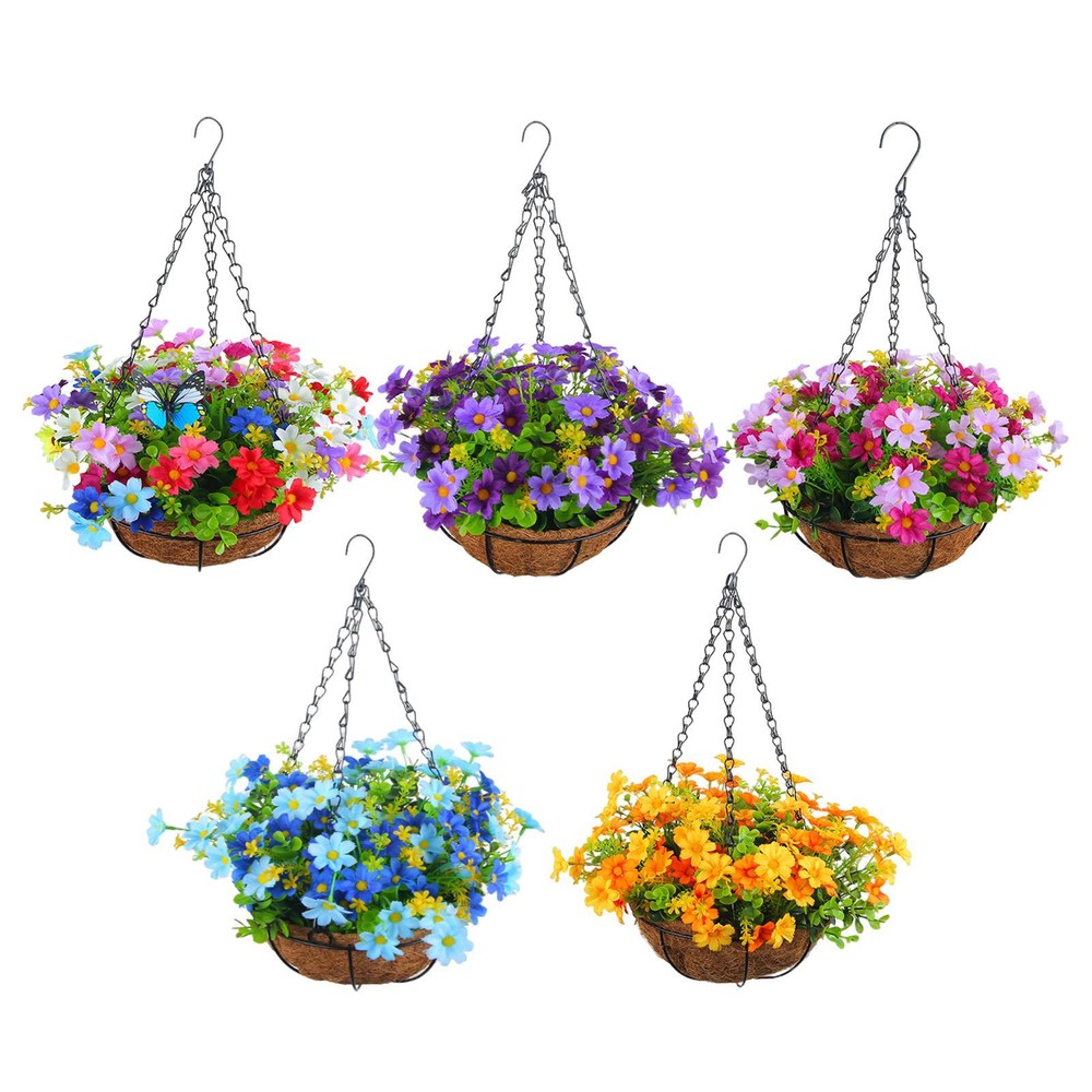 Artificial Hanging Basket Flowers Plants Garden Pot DIY Daisy Colorful Flower