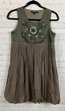 MISS ME COLLECTION silk blend taupe gray khaki beaded cocktail dress size S